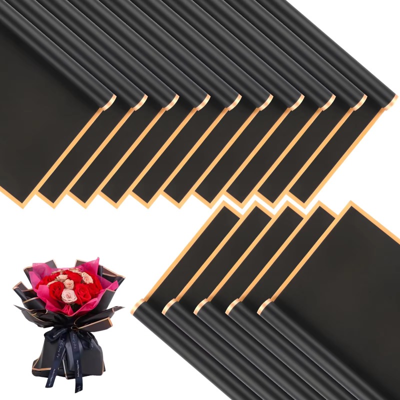 Florist Flower Supply - 20 vellen zwart bloemenpapier met gouden