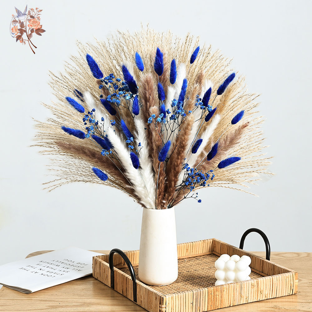 Florist Supply Bulk - 70-steel blauwe pluizige konijnenstaart pampasgras bos