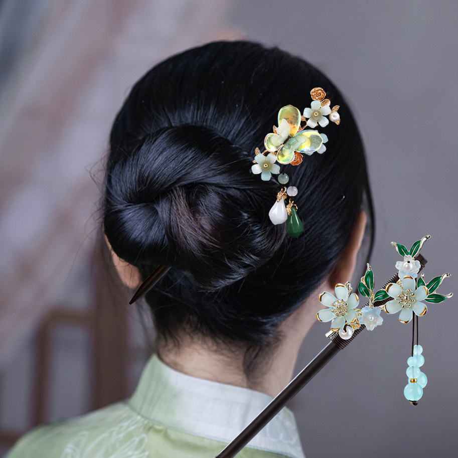 Supply Florist - Houten kwastje met haarstokje voor vrouwen,